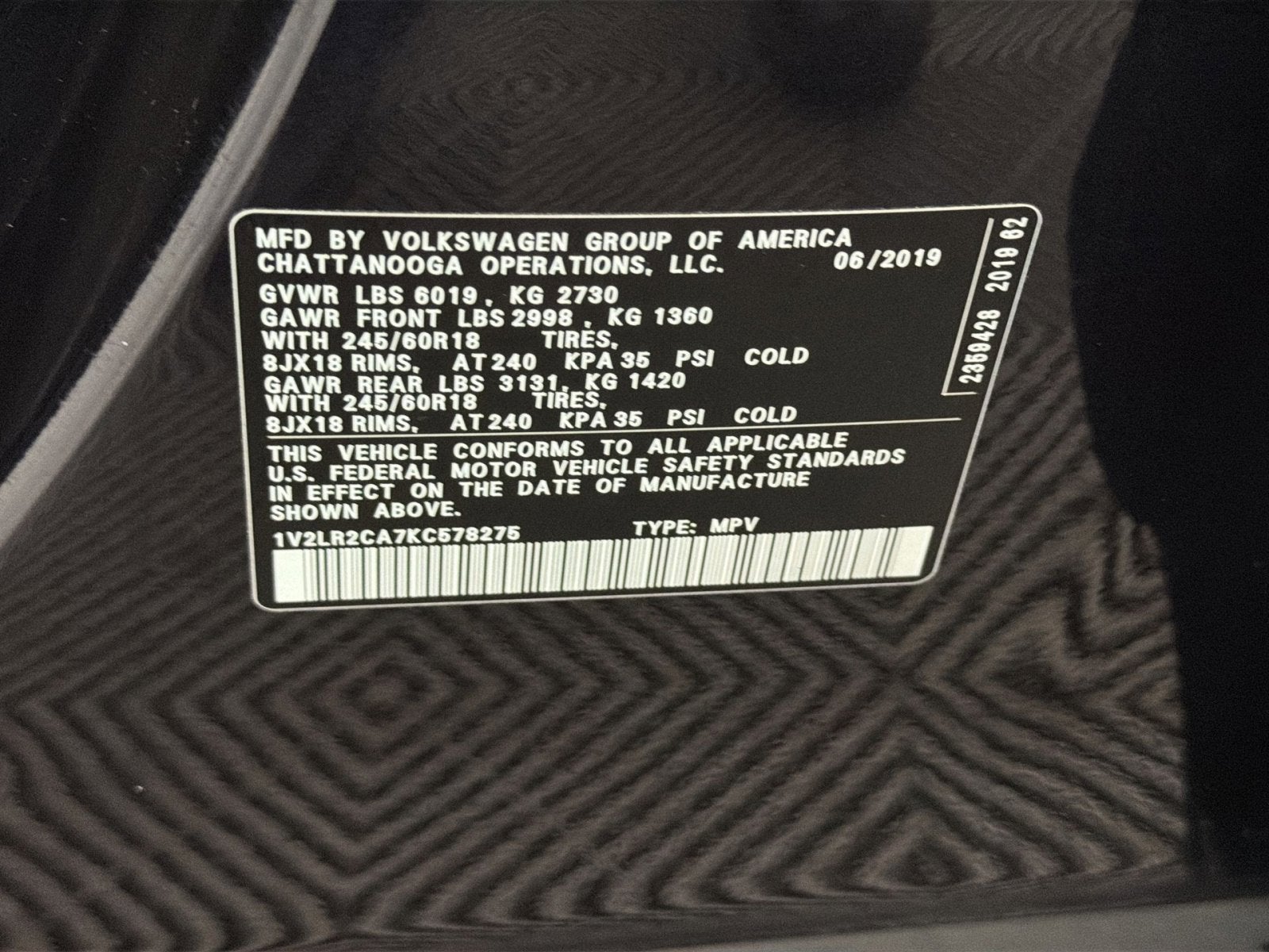 2019 Volkswagen Atlas 3.6L V6 SE